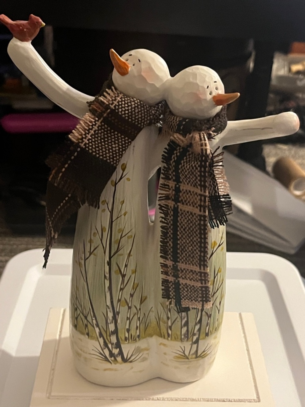 Birch wood Snowman Couple Figurine (see description)